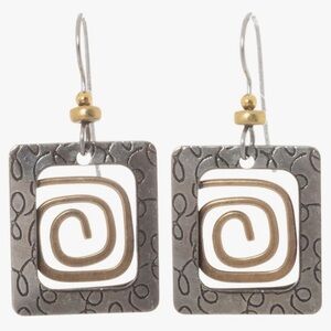 Silver Forest Rectangular Spiral Wire Design Dangle Earrings Steel Goldtone NWT